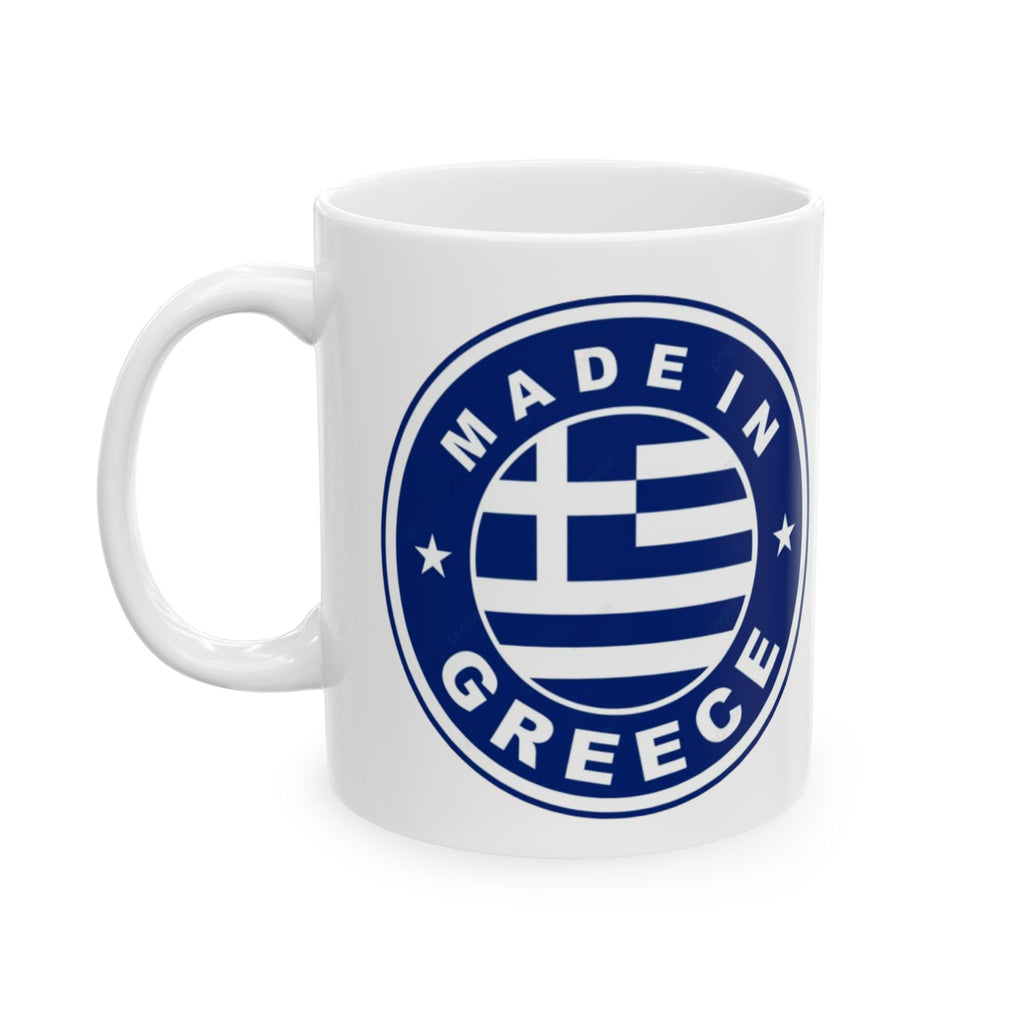 Made in Greece Mug (Design) — Blue Greek Emblem Coffee Cup (11oz, 15oz)
